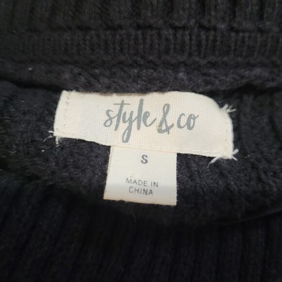 Style & Co. Black Ribbed Split Neck Oversized Sweater Small Neutral Minimalist - Picture 6 of 9